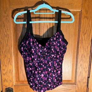 Floral Black and Purple Women's Swim Top